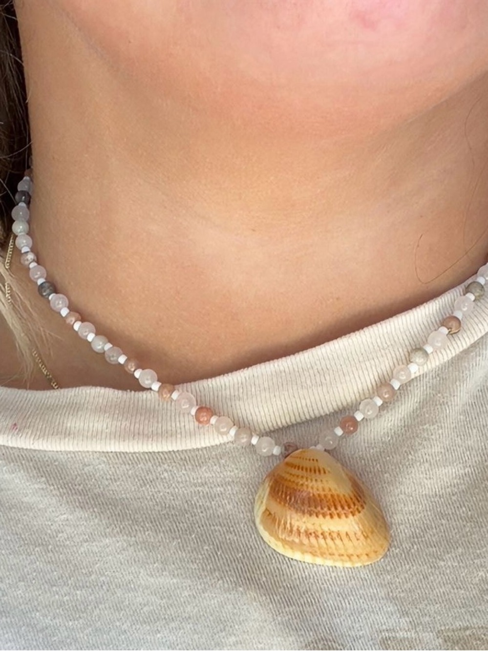Real Seashell Pendant Beaded Handmade Necklace